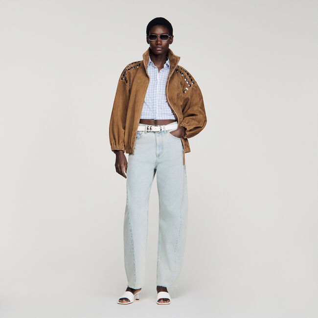 Vaquero barrel deste&ntilde;ido de algod&oacute;n