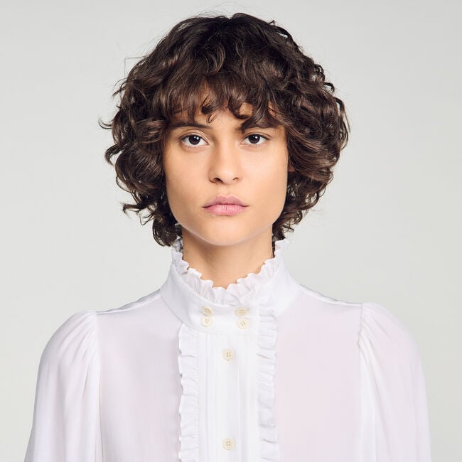 Camisa de seda con cuello fruncido - Mujer | Sandro