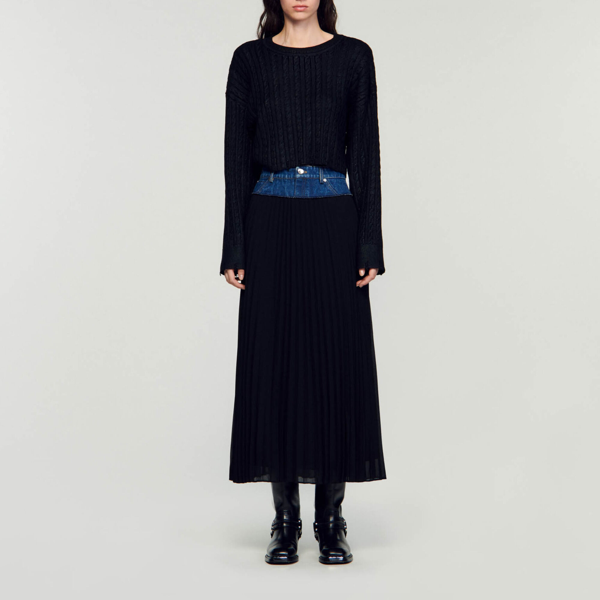 Falda larga vaquera plisada