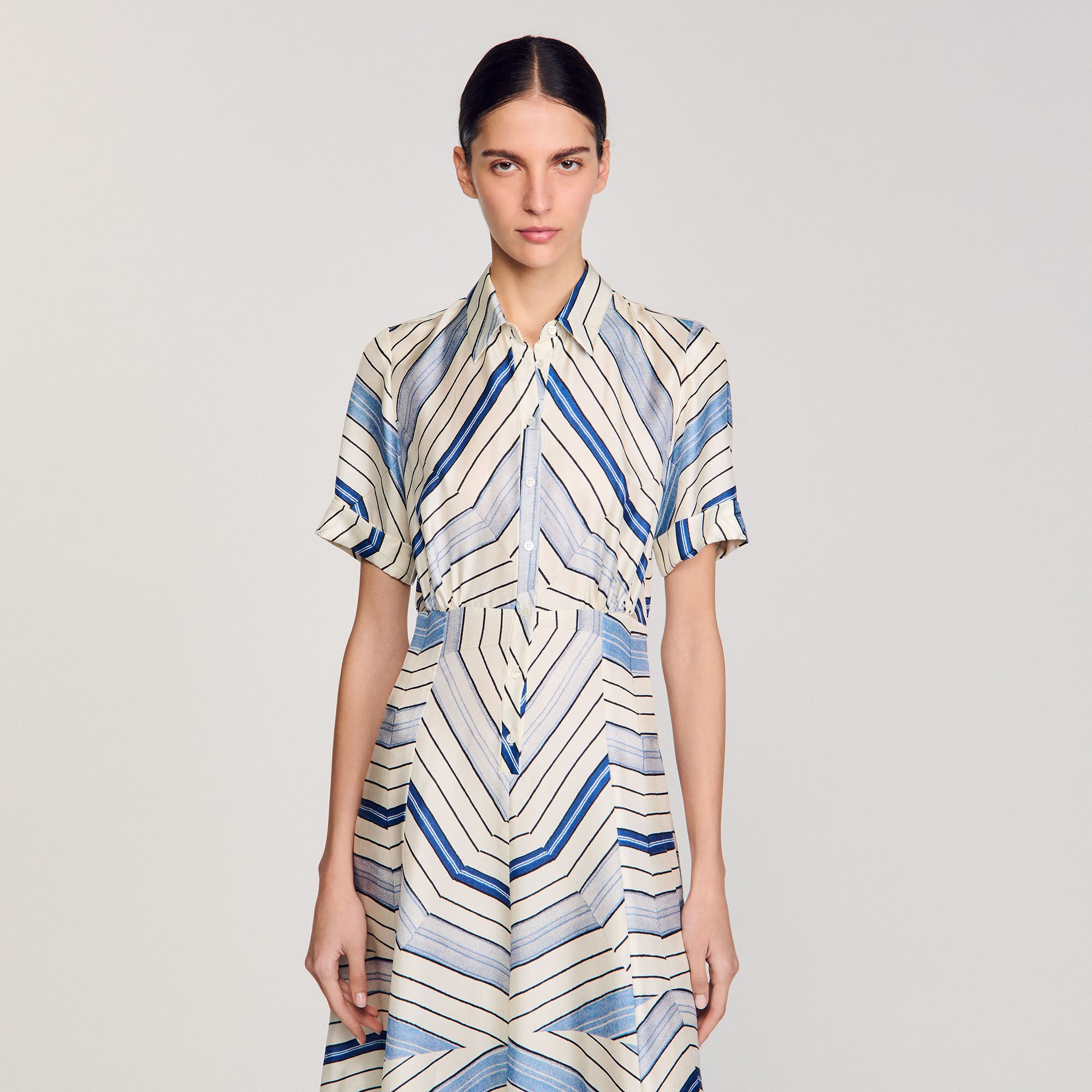Vestido midi de seda con espirales