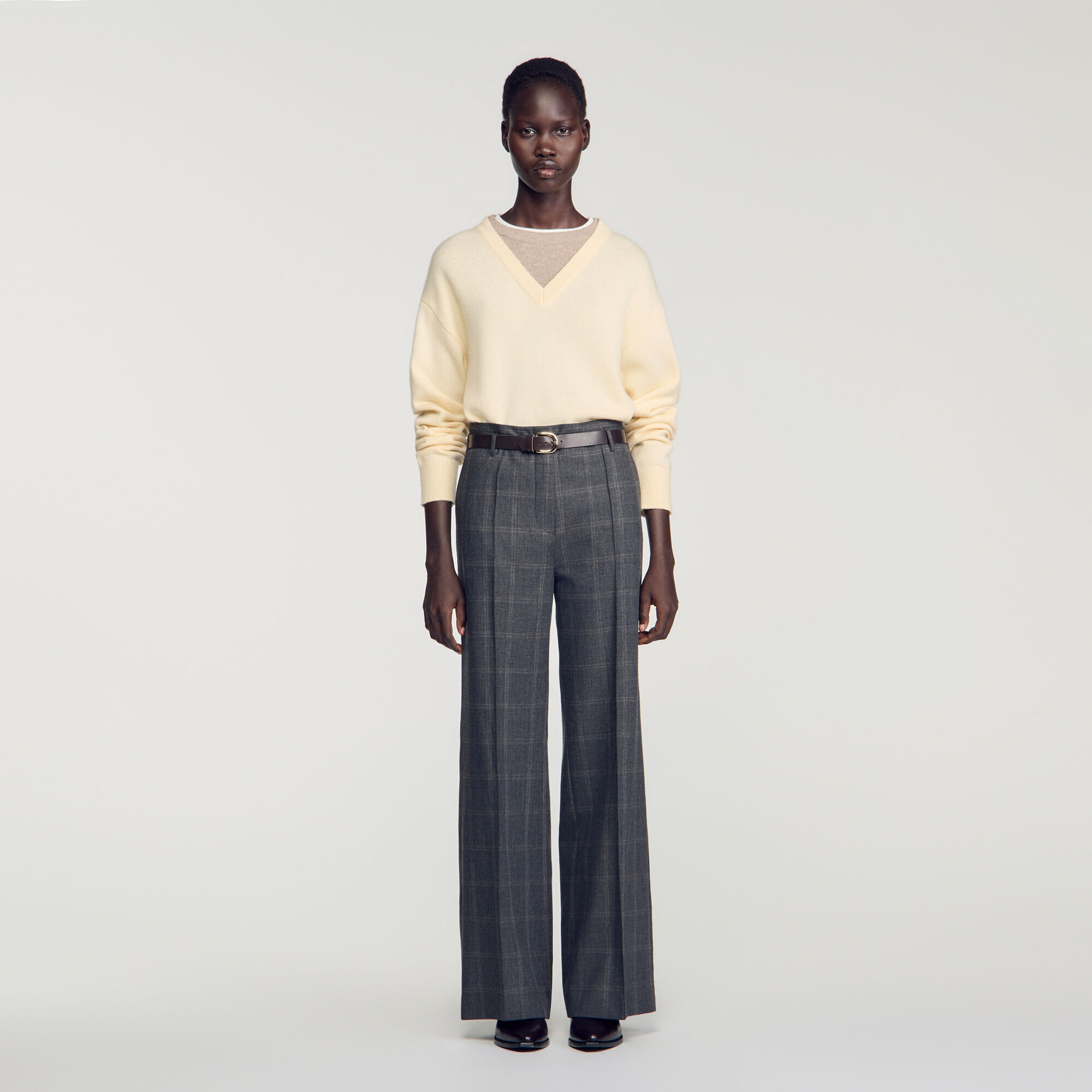 Pantal&oacute;n recto a cuadros - Mujer | Sandro
