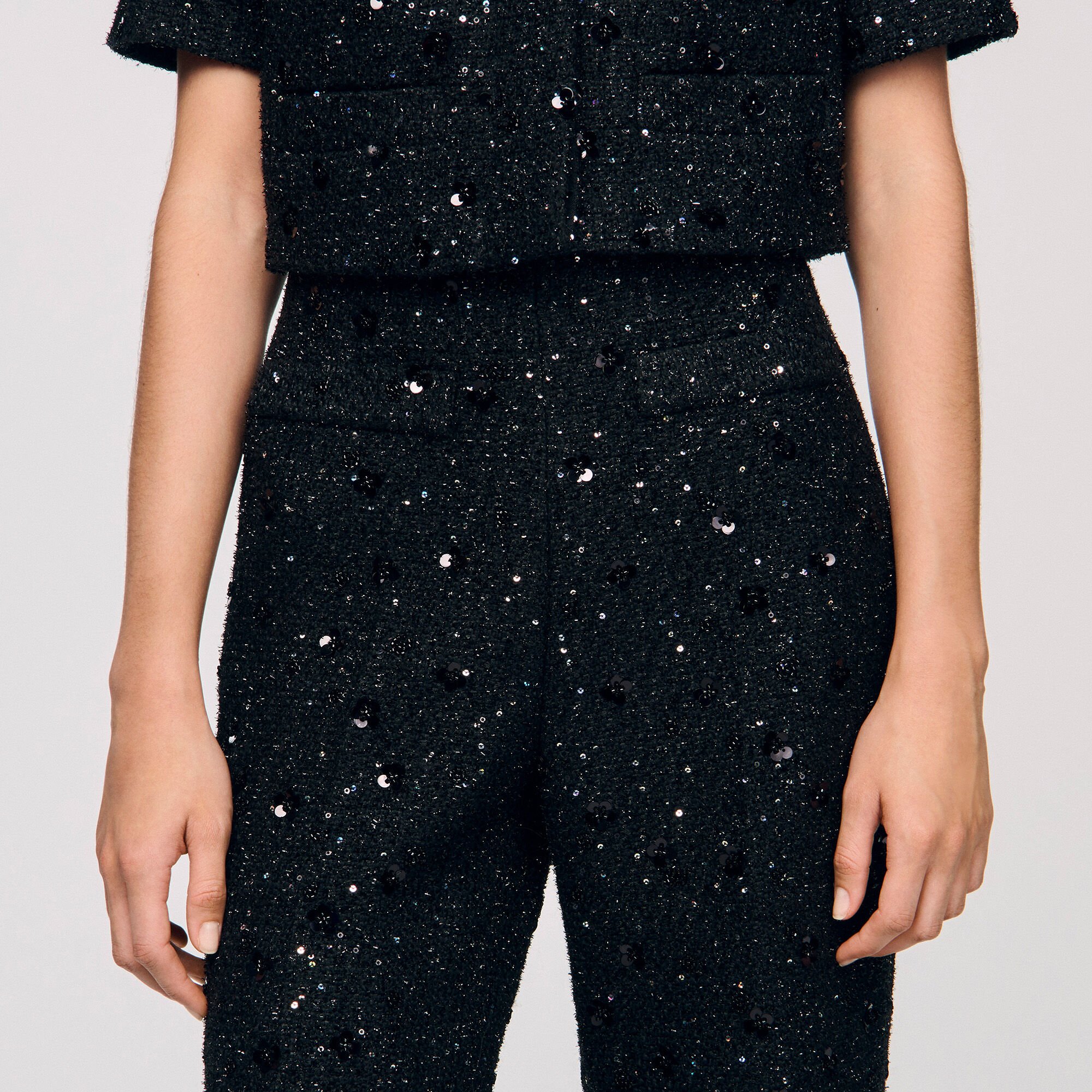 Pantalón de tweed con strass