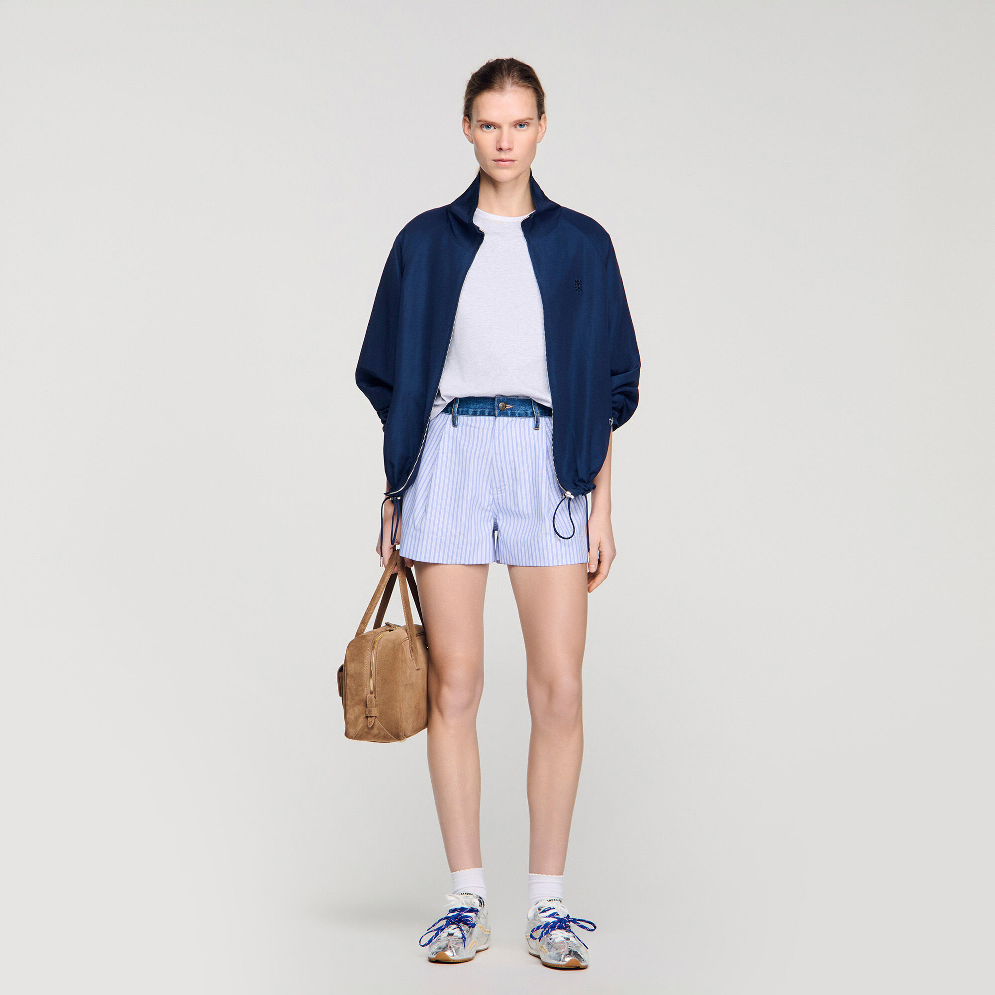 Short de rayas con detalles denim