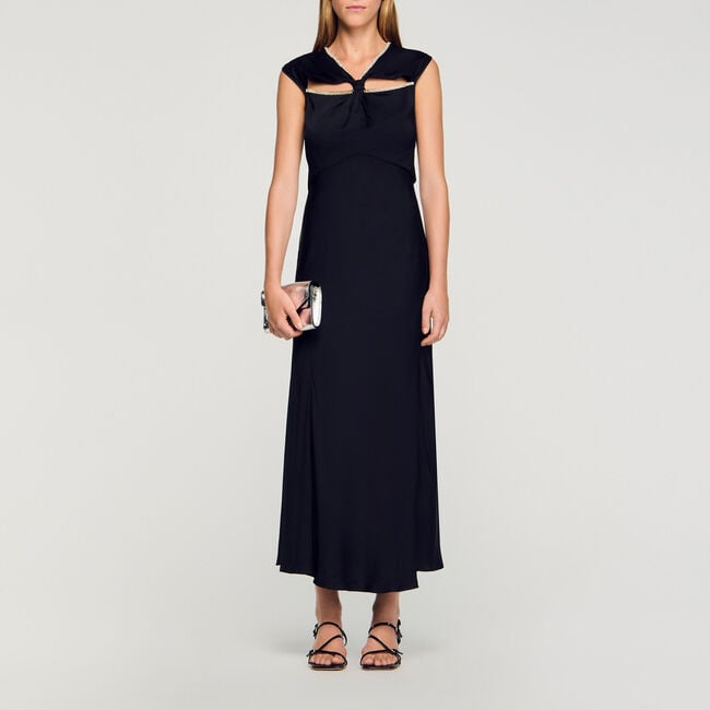 Vestido largo satinado con strass - Mujer | Sandro