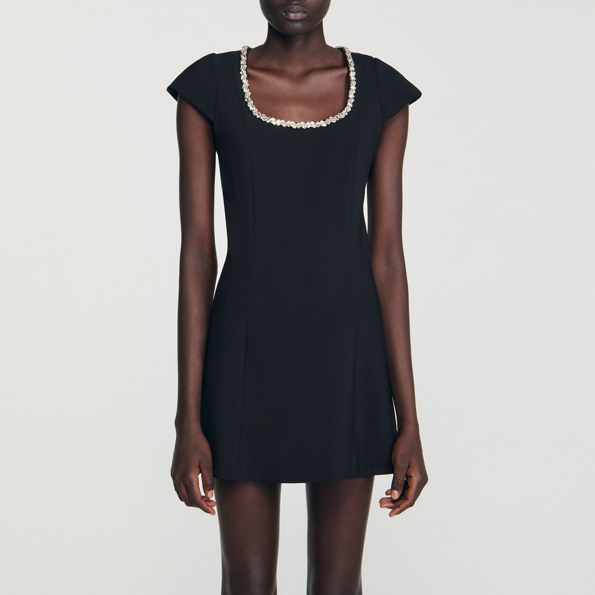 Vestido corto con cuello de strass - Mujer | Sandro