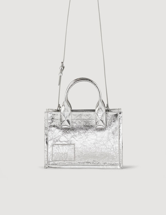 Pequeño bolso Kasbah de cuero metalizado Plata Femme
