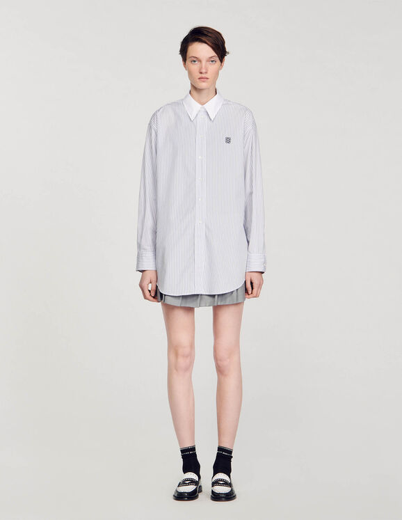 Camisa oversize de rayas Gris / Blanc Femme