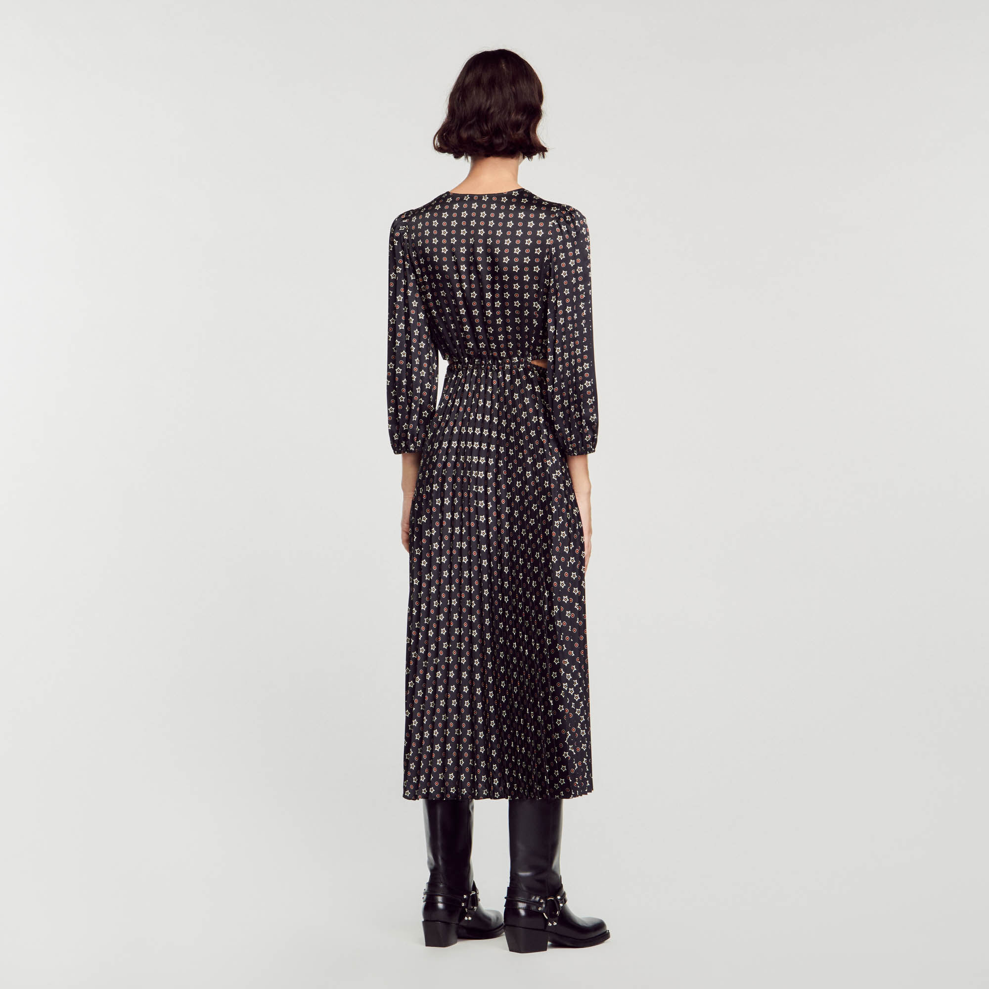 Vestido largo plisado estampado SFPRO03215 Vestidos Sandro Paris