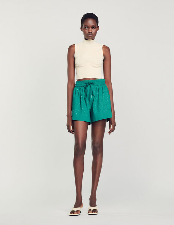 Shorts con strass Vert Emeraude Femme