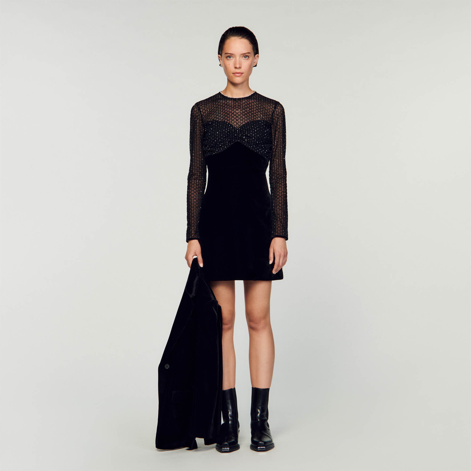 Vestido de terciopelo y strass SFPRO03400 Vestidos Sandro Paris
