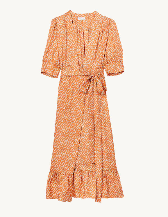 Vestido cruzado largo, estampado corazón Abricot Femme