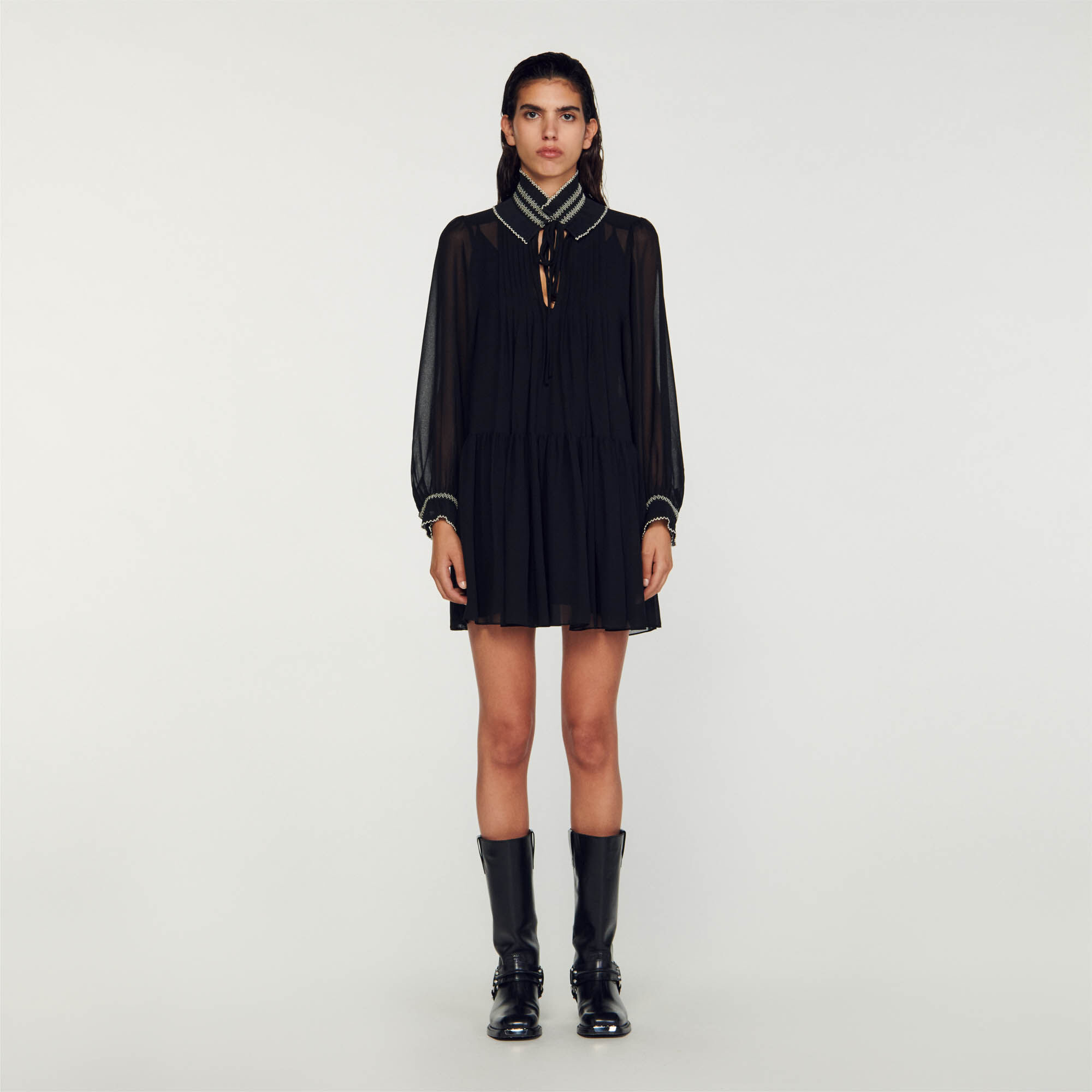 Vestido fluido de muselina SFPRO03159 Vestidos Sandro Paris